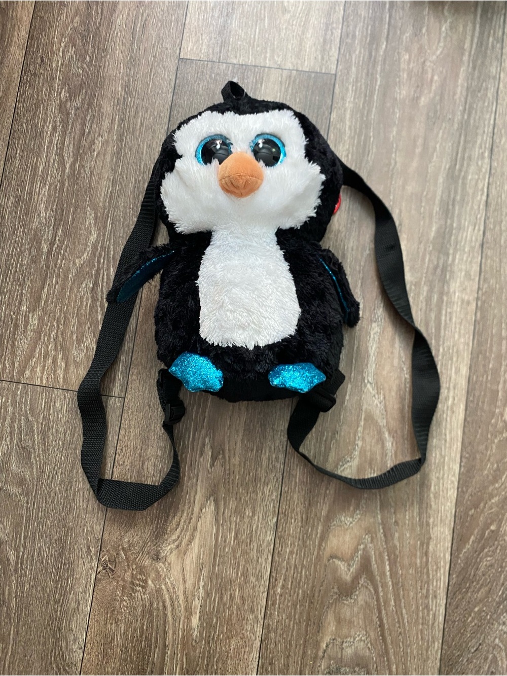 Kids TY Plush Waddles Penguin Backpack - Black, White & Blue